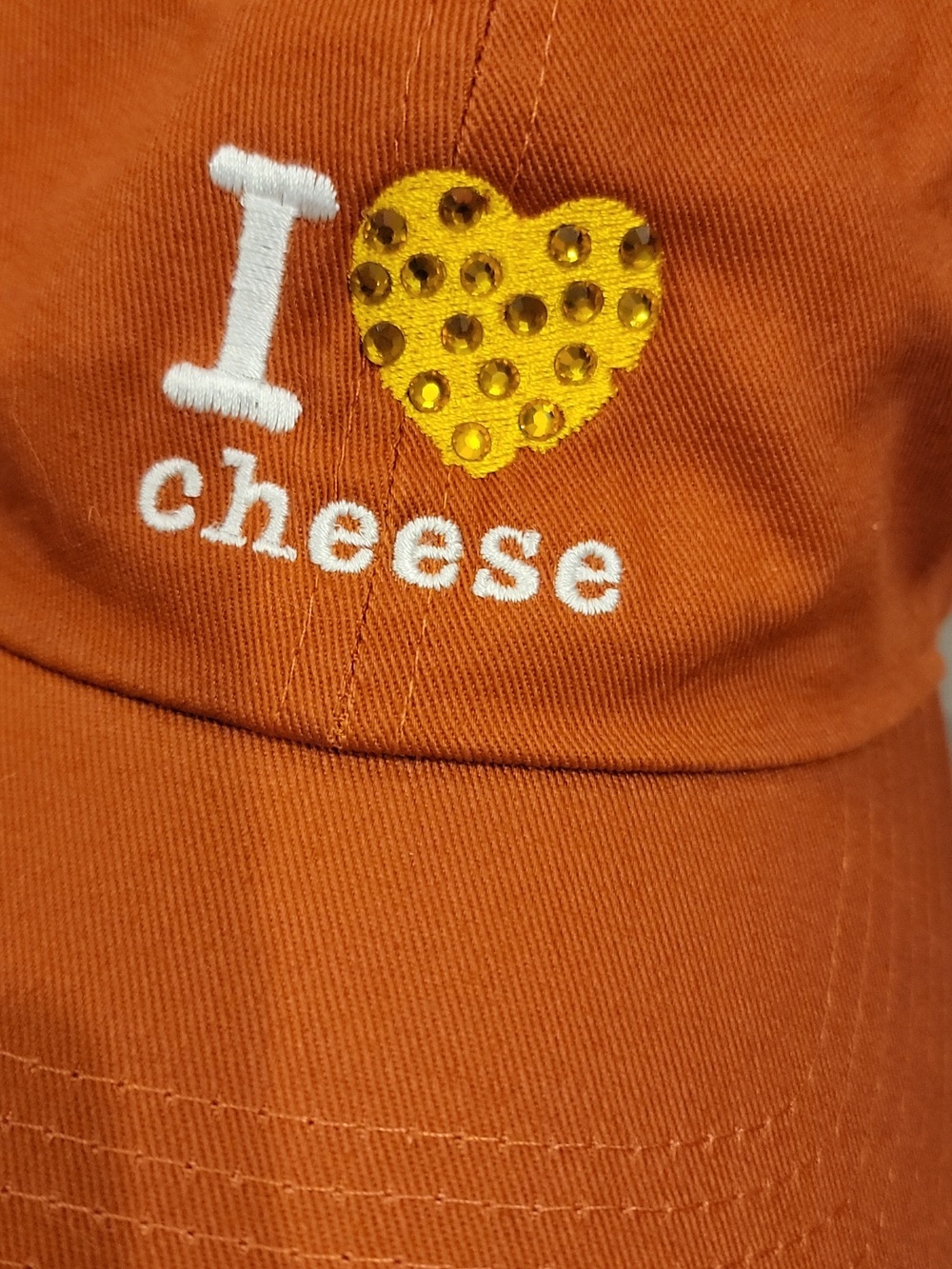 I love Cheese Embroidered Rhinestoned Dad Cap/ baseball hat. cheese lover - Picture 2 of 4